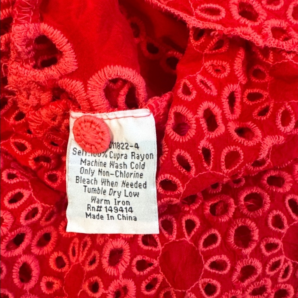 JOHNNY WAS XANTHOS RAE BLOUSE Embroidered Frilly Eyelet Red Sz Medium - Picture 13 of 13